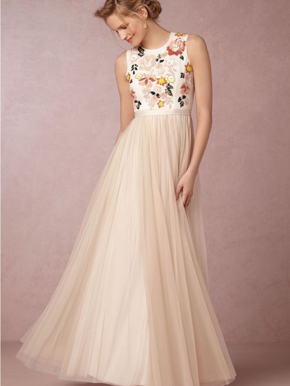 Needle & Thread Ivory Maxi Gown with Multicolor Floral Embroidery Bridal Prom